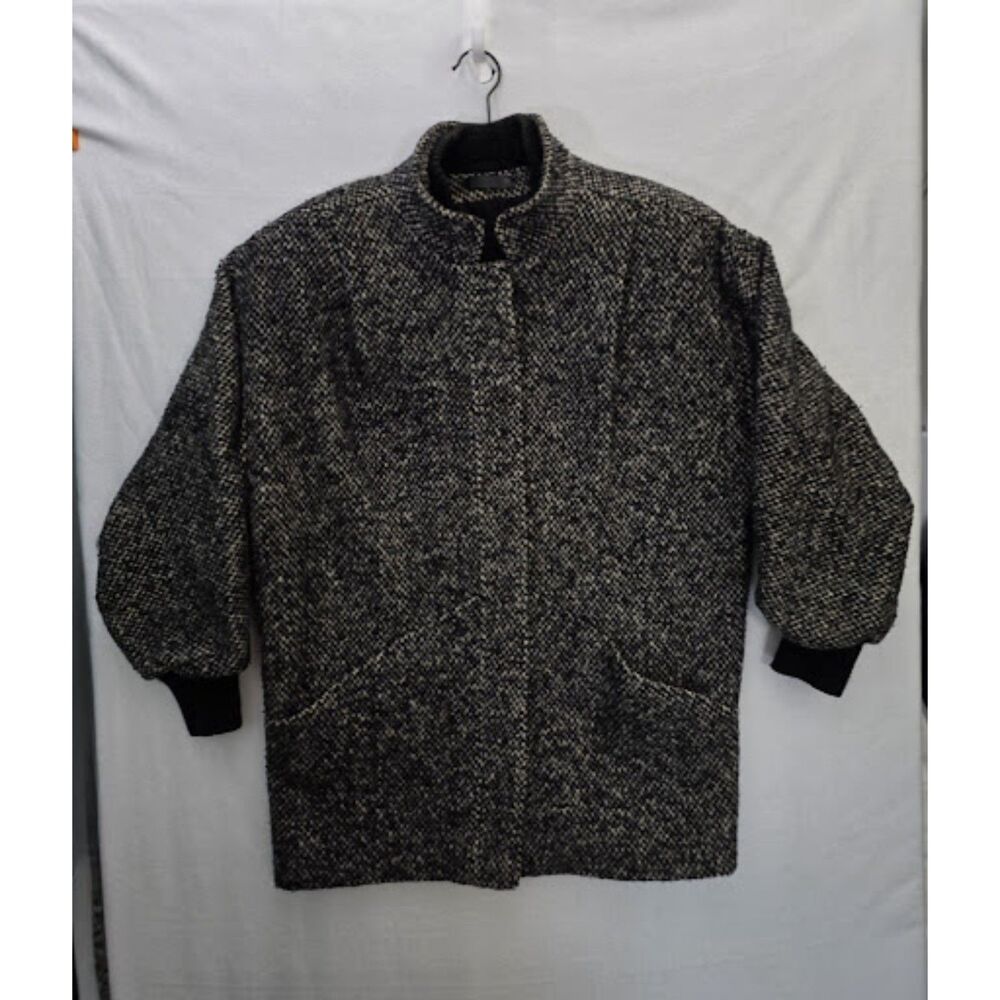 Vintage 80s Donnybrook Wool Tweed Cocoon Coat Women L/XL Made in USA ILGWU Union